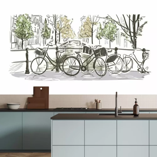 Fototapete Amsterdam bicycles vector illustration sketch watercolor sketch