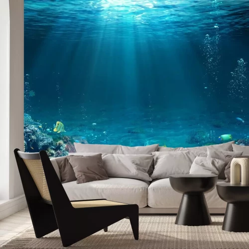 Fototapete Korallenriff mit Fischen in der Sonne