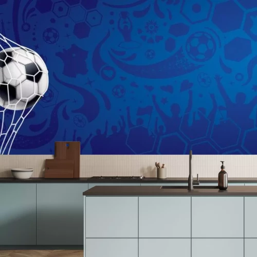 Sticker Ball im Netz auf blauem Hintergrund