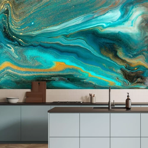 Fototapete Türkisfarbene Wellen aus glattem Marmor