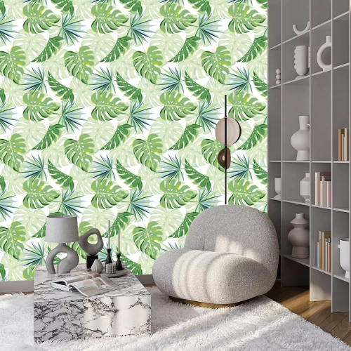 Tapete Pastellfarbene tropische Monstera-Blätter