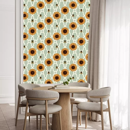 Tapete Sonnenblumen und Bienen auf abstraktem Hintergrund