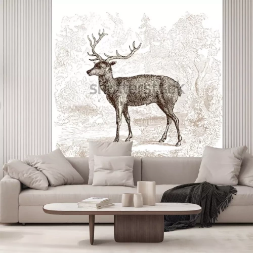 Sticker Waldtiere Hirsch und Waldskizze