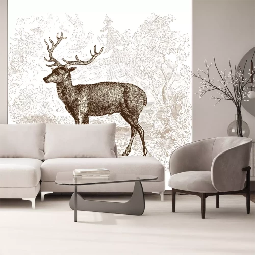 Sticker Waldtiere Hirsch und Waldskizze