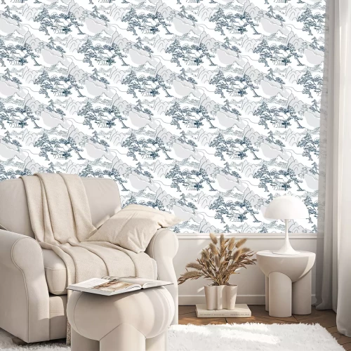 Tapete chinesisches lanscape japanisches vektormuster orientalisches mountais nahtlos