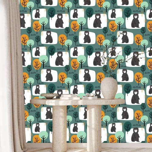 Tapete Niedliche Bärenjunge im Wald