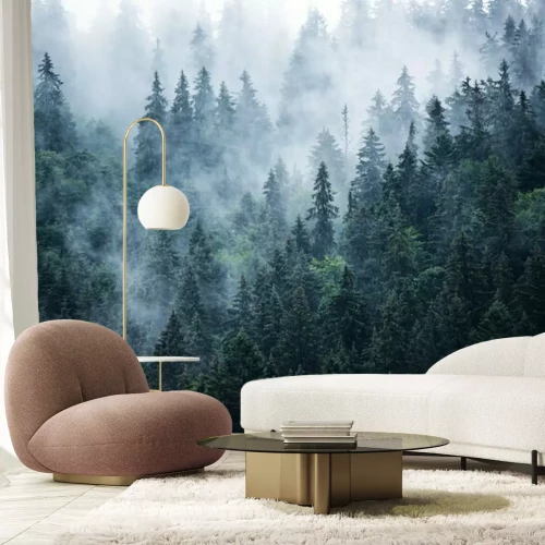 Fototapete Dunkelgrüne nadelbäume