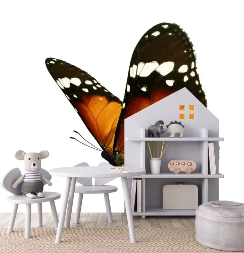 Sticker Nahaufnahme eines orange-schwarzen Schmetterlings im Flug