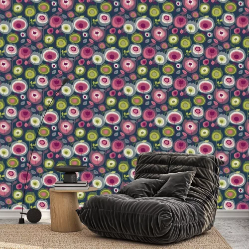 Tapete Abstrakte Blumen auf dunklem Hintergrund