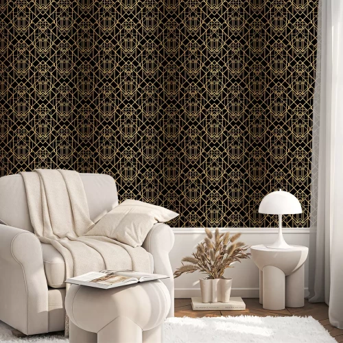Tapete Art Deco Pattern. Seamless black and gold background.