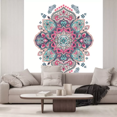 Sticker Indisches Blumen-Paisley-Medaillonmuster. Ethnische Mandala-Verzierung. Vektor Henna Tattoo-Stil. Kann für Textil, Grußkarte, Malbuch, Telefonkastendruck verwendet werden