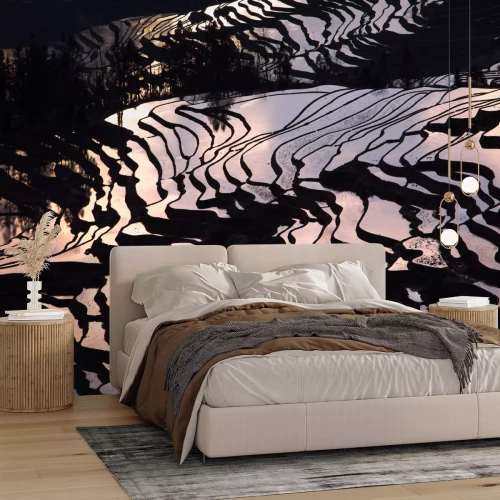 Fototapete Sonnenuntergang spiegelt sich im Feld