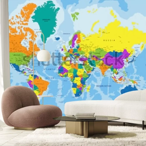 Sticker Bunte politische Weltkarte mit klar beschrifteten, getrennten Schichten. Vektorillustration