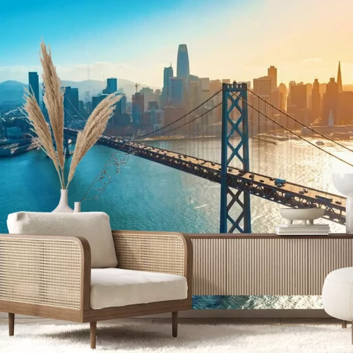 Fototapete Brücke San Francisco vor dem Hintergrund der Stadt