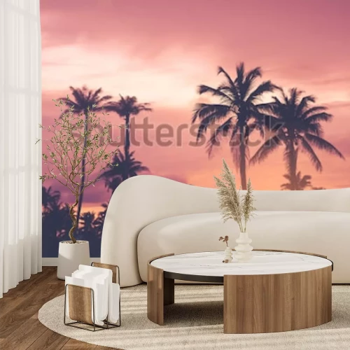 Fototapete Tropische Palmen bei Sonnenuntergang