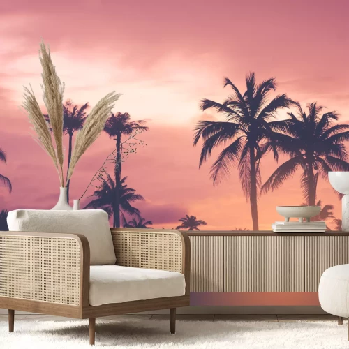 Fototapete Tropische Palmen bei Sonnenuntergang