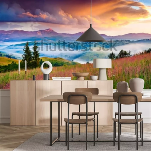 Fototapete Berge Nebel und Landschaft