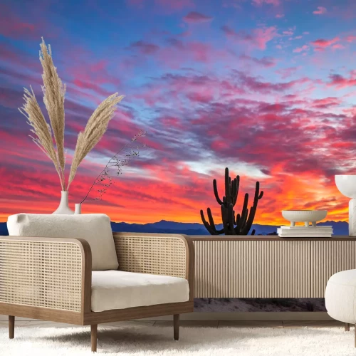 Fototapete Farbenfroher Sonnenuntergang in der Wüste