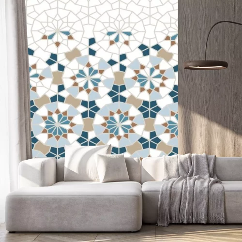 Sticker Geometric halftone texture. Arabesque vector seamless pattern. Color tile disintegration