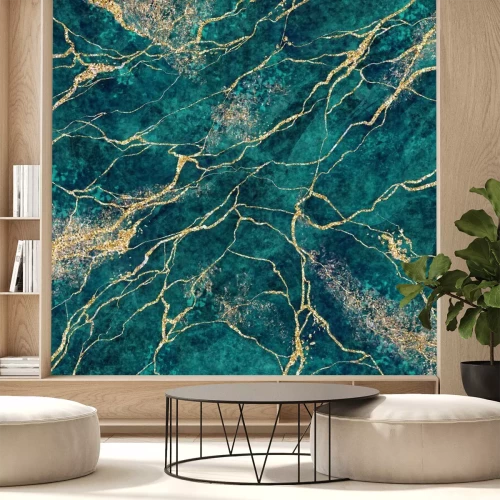 Fototapete Gelbes Haar auf grünem Marmor