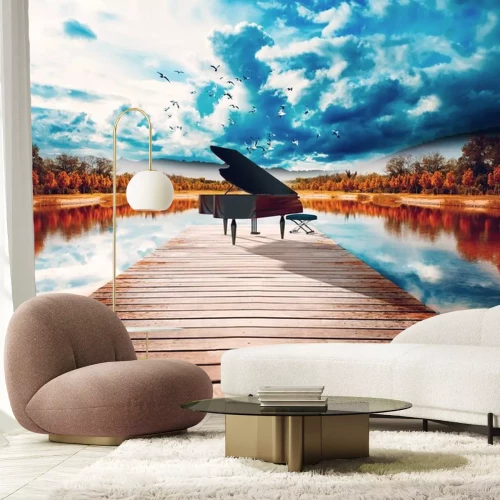 Sticker Klavier auf einem Steg am Wasser