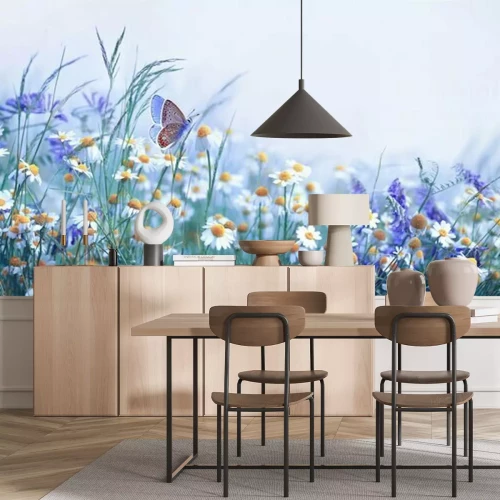 Fototapete Frühlingswiese mit blühender Kamille