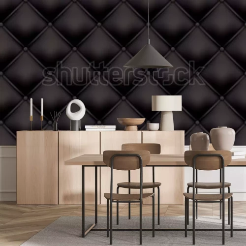 Sticker Schwarzer Lederpolstermustertexturhintergrund. Vektor Vintage königliche Sofa Lederpolsterung mit Knöpfen nahtloses Muster