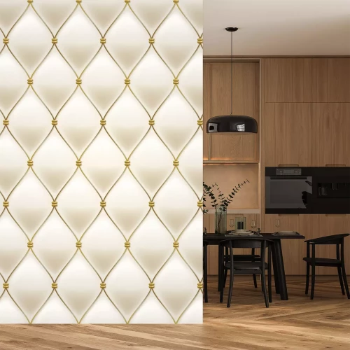 Sticker Gestepptes nahtloses Muster. Creme farben. Goldene Metallnähte auf Textil