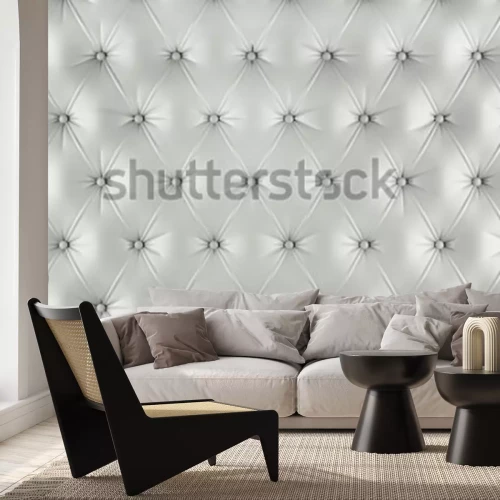 Sticker Englische Elfenbein Echtleder Polsterung, Chesterfield Stil Hintergrund. 3D-Rendering