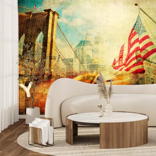 Fototapete Vintage style collage of New York city symbols