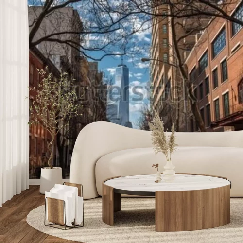 Fototapete View of One World Trade Center from Soho in New York City on a warm winter morning