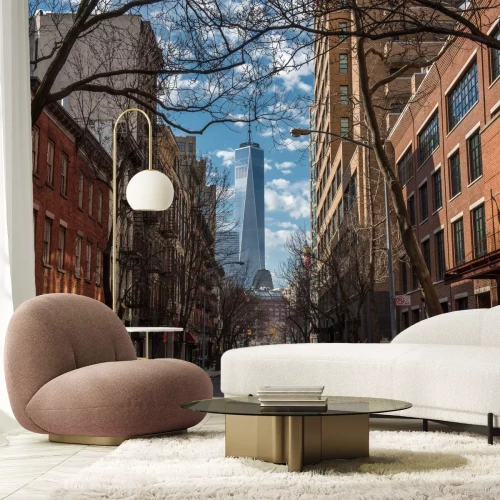 Fototapete View of One World Trade Center from Soho in New York City on a warm winter morning