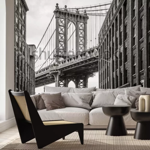 Fototapete New York City Blick aus dem Fenster auf Brücke