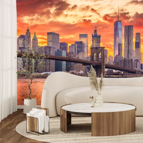 Fototapete Sonnenuntergang hinter New York City