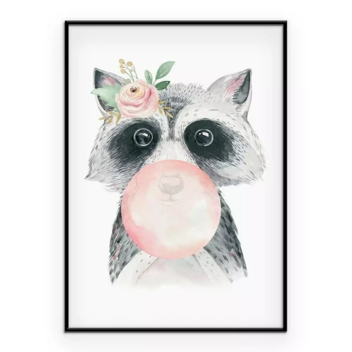 Poster Waschbär mit einem rosa Ballon