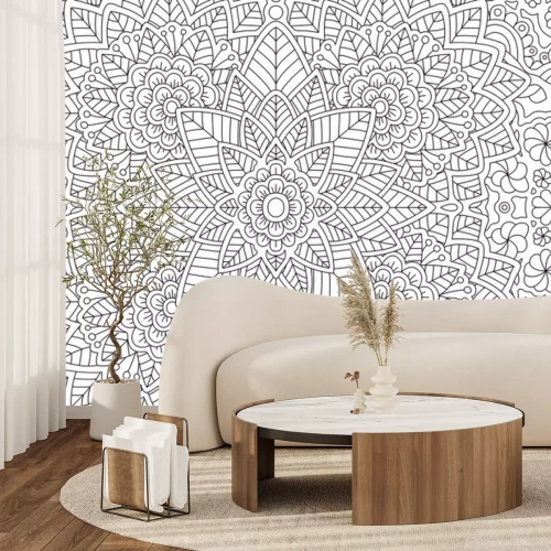 Sticker Schwarz-weiße Blumen Mandala-ähnliche Grafik