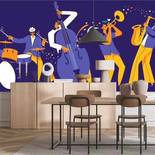 Sticker Jazzband Nuancen von Blau und Gelb