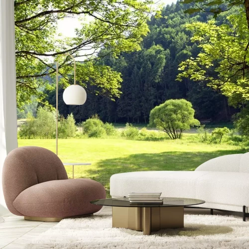 Fototapete Wiese und grüne Bäume