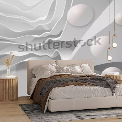 Sticker Abstrakter Hintergrund in Form von Felsen mit Kugeln. Fototapeten für den Innenbereich. 3D-Rendering.