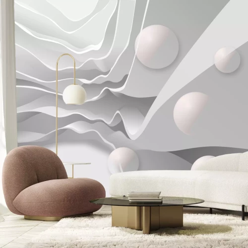 Sticker Abstrakter Hintergrund in Form von Felsen mit Kugeln. Fototapeten für den Innenbereich. 3D-Rendering.