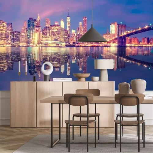 Sticker Panorama von Manhattan-Stadtmitte an der Dämmerung mit Wolkenkratzern, New York City