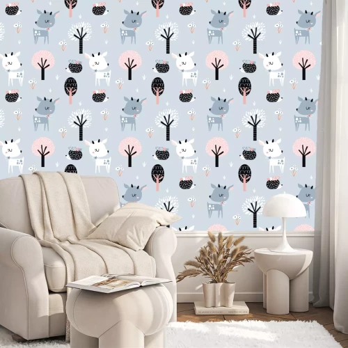 Tapete Skandinavischer Wald in Blau