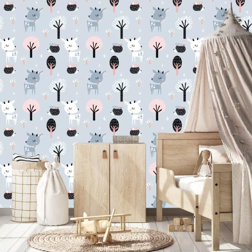 Tapete Skandinavischer Wald in Blau