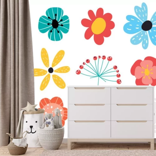 Sticker Einfache Grafiken, die Wiesenblumen darstellen