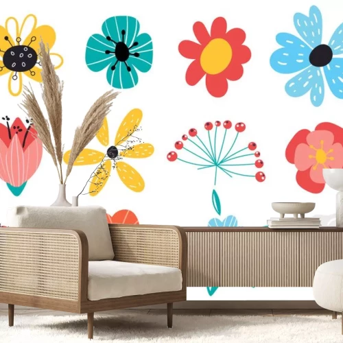 Sticker Einfache Grafiken, die Wiesenblumen darstellen