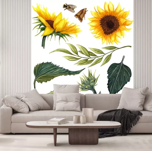 Sticker Naturillustration mit Sonnenblume