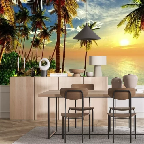 Fototapete Palmenstrand und Sonnenuntergang