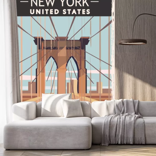 Sticker New Yorker Brücke auf Vintage-Illustration