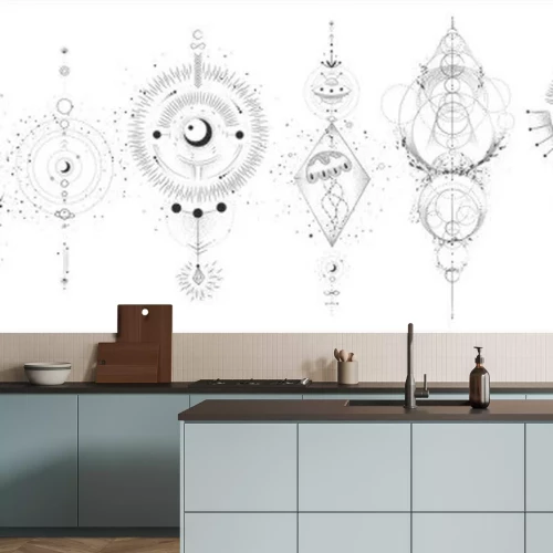 Sticker Schwarz-weiße Zeichnung dekorative Mondphasengrafik