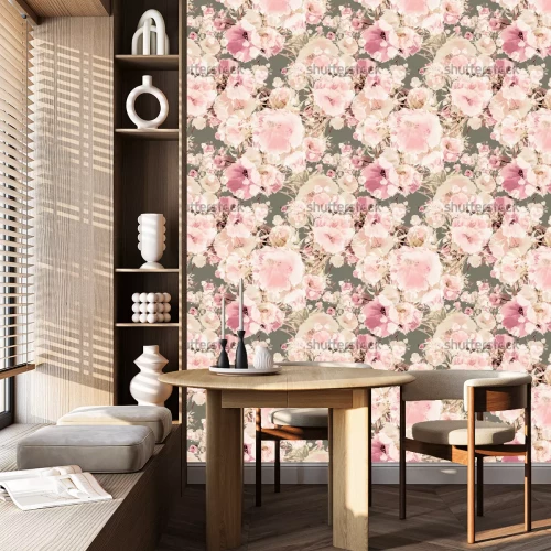 Tapete Rosa Pflanzen auf grauem Hintergrund